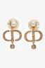 Christian Dior Gold Tone Crystal/Pearl Logo Earrings