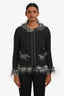 Pre-loved Chanel™ Grey Alpaca Cashmere Fur Trimmed Zip Cardigan Size 36