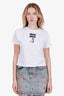Miu Miu White/Black Logo Rabbit Embroidered Short Sleeve Cropped T-Shirt Size L