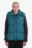 Moncler Green Houndstooth Wool Blend Quilted 'Luzule' Down Vest Size 2 with Removable Hood