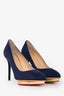 Charlotte Olympia Navy Suede Leather Pointed Toe Platform Dolly Heels Size 37