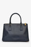 Prada Navy Saffiano Double Zip Medium Galleria Tote with Strap