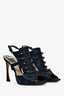Christian Dior 2016 Navy Blue Silk Peep Toe Slingback Heels Size 38.5