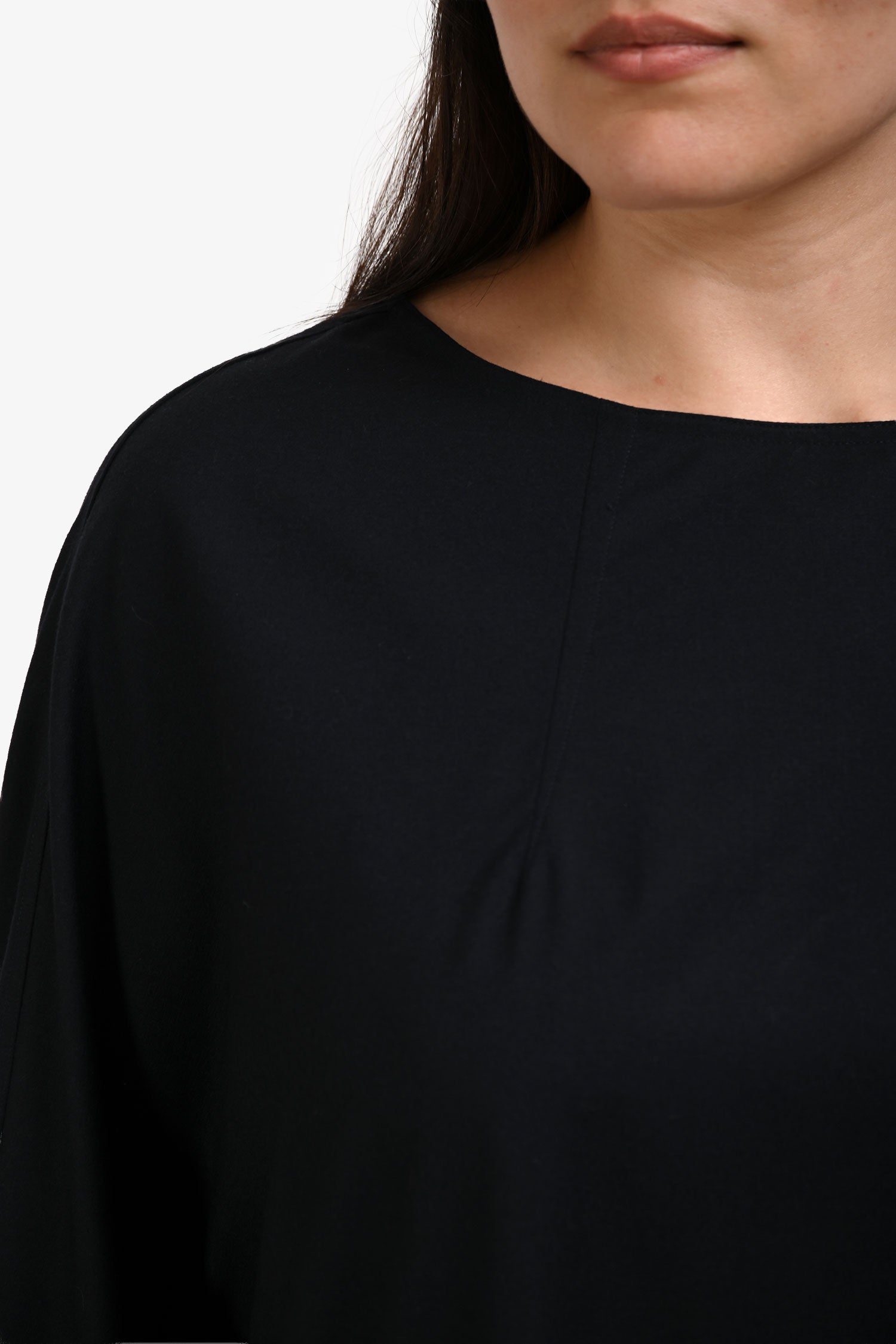 Sofie D'Hoore Black Cotton Long Sleeve Striped Cuff Sleeve Dress