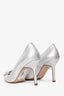 Manolo Blahnik Silver Metallic Leather Crystal Embellished Hangisi Heels Size 36.5