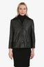 Akris Punto Black Crinkled Leather Jacket with Detachable Knit Collar Size 8 US