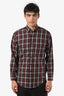 Burberry Burgundy Cotton 'Simpson' Checkered Long Sleeve Button-Up Size S Mens
