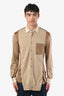 Burberry Brown Silk Wool Panel Button-Down Shirt Size 38 Mens