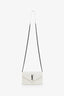 Saint Laurent White Grained Leather Chevron Envelope Wallet on Chain