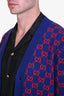 Gucci Blue/Red Wool Cashmere GG Button Cardigan Mens Size XS
