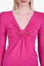 Roberto Cavalli Pink Jersey Leopard Detail Long Sleeve Shoulder Padded Mini Dress Size 38