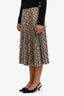 Maje Cream/Brown Checkered Pleated Midi Skirt Size 2