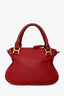Chloe Red Leather Small Marcie Shoulder Bag with Strap