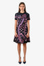 Valentino Black/Pink/Multicolour Patterned Knit SS Knee Length Dress Size Medium