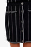 Pre-loved Chanel™ 23P Black Cashmere Striped CC Logo Cardigan with Mini Skirt Sizes 36 and 34