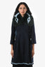 Fendi Navy Wool Cashmere Blend Green Fox Fur Collar Coat Size 40