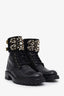 Rene Caovilla Black Leather Crystal and Pearl Embellished Combat Boots Size 38.5