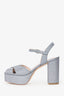 Stuart Weitzman Silver Glitter Platform Block Heels Size 7.5
