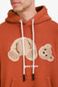 Palm Angels Orange Cotton Embroidered Teddy Bear Hoodie Size Medium Mens