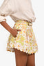 Zimmermann Cream/Green Linen Floral Bow Detail Shorts Size 0