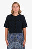 Maje Blue/Black Velvet Textured Short Sleeve Top Size 42