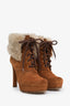 Gucci Brown Suede Fur Trim Lace-Up Boots Size 38