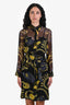 Moschino Black/Yellow Silk Happy Face Graphic Sheer Button Down Dress