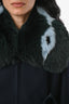 Fendi Navy Wool Cashmere Blend Green Fox Fur Collar Coat Size 40