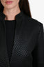 Marni Black Leather Silk Blend Textured Checkerboard Woven Jacket Size 36