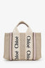 Chloe Beige Fabric Purple Leather Trim Logo Mini Woody Tote