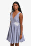 Sandro Blue/White Stripe V-Neck Back Tie Embroidered Mini Dress Size 2