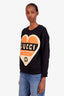 Gucci Black Sequin Embellished Logo Heart Detail Sweatshirt Size XXS