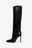 Paris Texas Black Leather 105 Croc-Effect Knee Boots Size 37.5