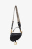 Christian Dior Black Grained Leather Mini Saddle Bag with Canvas Strap