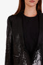 Balmain Black Sequin Leather V-Neck Blazer Size 42