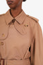 Gucci Beige Sequined Tiger Detail Gabardine Double Breasted Trench Coat Size 42