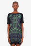 Louis Vuitton Navy/Green Silk Wool Short Sleeve Knit Printed Dress Size S