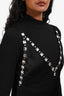 Maje Black Satin Jewelled Strap Mock Neck Jumper Mini Dress Size 34