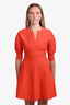 Christian Dior Orange Knit Three-Quarter Sleeve V-Neck A-Line Dress Size 6