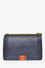 Pre-loved Chanel™ 2013-14 Navy Lambskin Embossed Medium Cube Boy Shoulder Bag