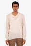 Salvatore Ferragamo Beige Cotton V-Neck Sweater Size M Mens