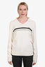 Adanola White Knit Stripe Polo Top Size S