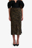 Favorite Daughter Green/Black Leopard Print Satin Midi Skirt Size M