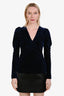 Ganni Royal Blue Velvet Deep V-Neck Long Sleeve Blouse Size S