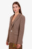 Ralph Lauren Purple Label Brown Houndstooth Silk Wool Single Breasted Blazer Size 12