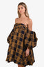 The Row Brown/Purple Checkered Katria Detachable Puff-Sleeve Mini Dress Est. Size XS S