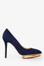 Charlotte Olympia Navy Suede Leather Pointed Toe Platform Dolly Heels Size 37
