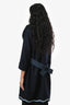 Fendi Navy Wool Cashmere Blend Green Fox Fur Collar Coat Size 40