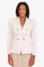 Balmain White Cotton-Blend Double Breasted Textured Blazer Size 42