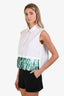 Delpozo White Cotton Teal Embellished Crop Top Size 38